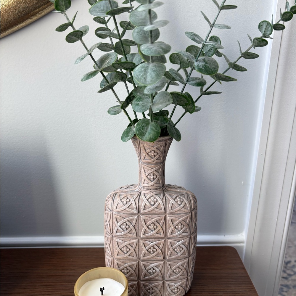 Decorative Textured Ceramic Vase in Taupe, Boho, Earthy, Neutral Decor